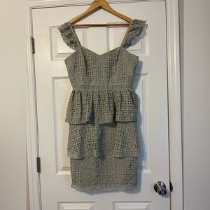 Grey ruffled tiered lace dress
